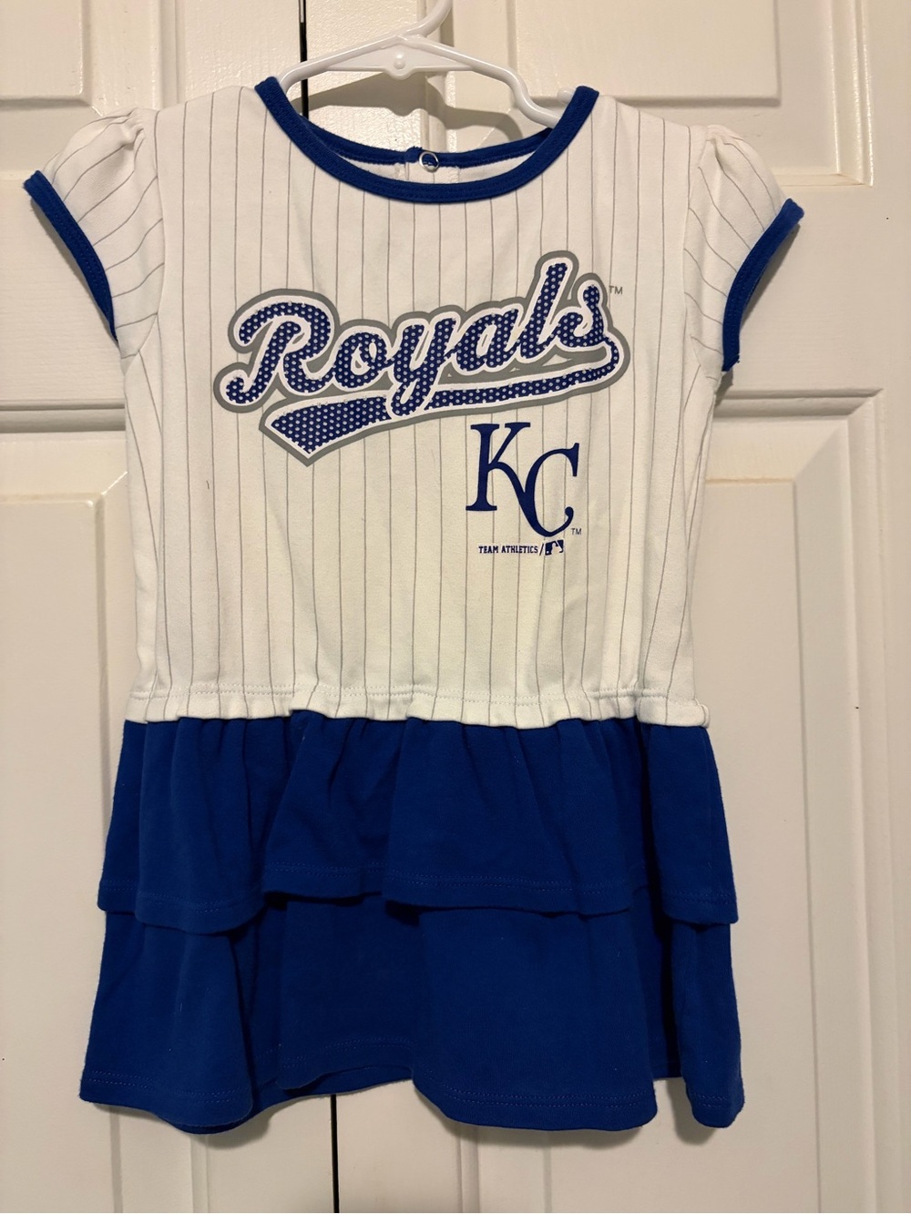 Girls' White & Royal Blue Short Sleeve Ruffle Dress Tee